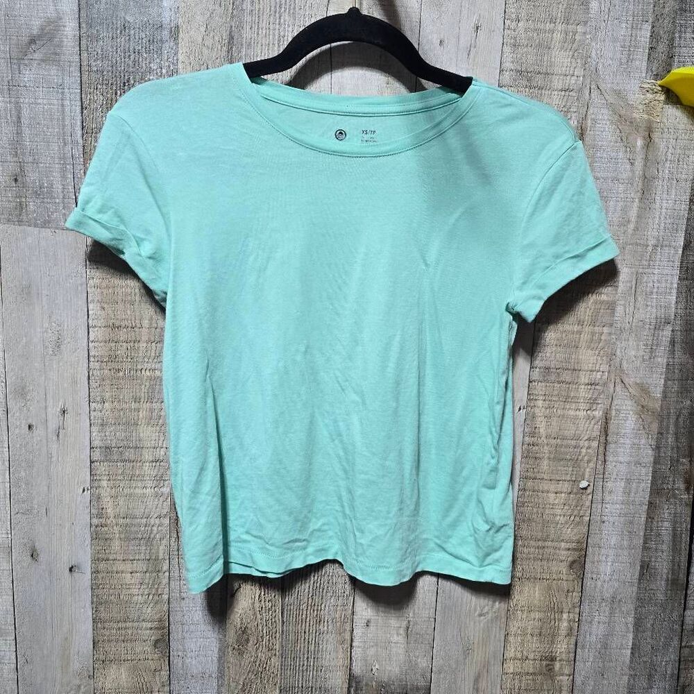 Superdry Teal Pima Cotton Blend Boxy Crop Tee XS Trendy Sustainable Gorpcore